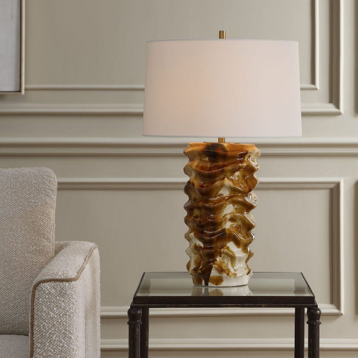 Rippled Brown Ceramic Table Lamp by Uttermost Bassa, alternate view 2