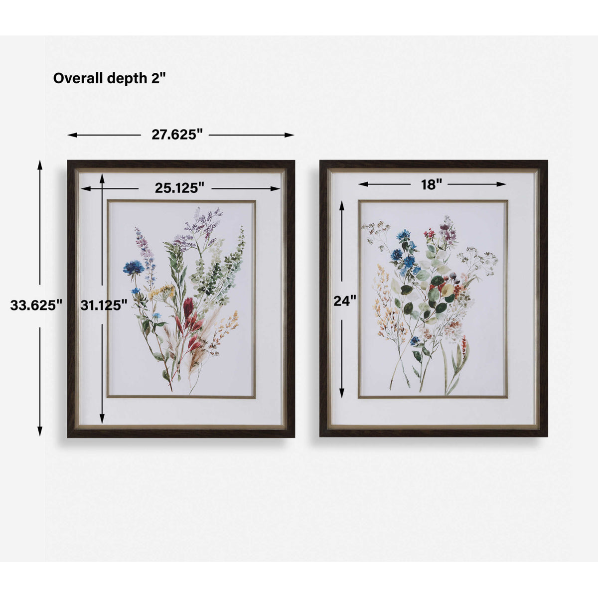 Floral Watercolor Style Art Prints (2) | Uttermost Delicate Flowers