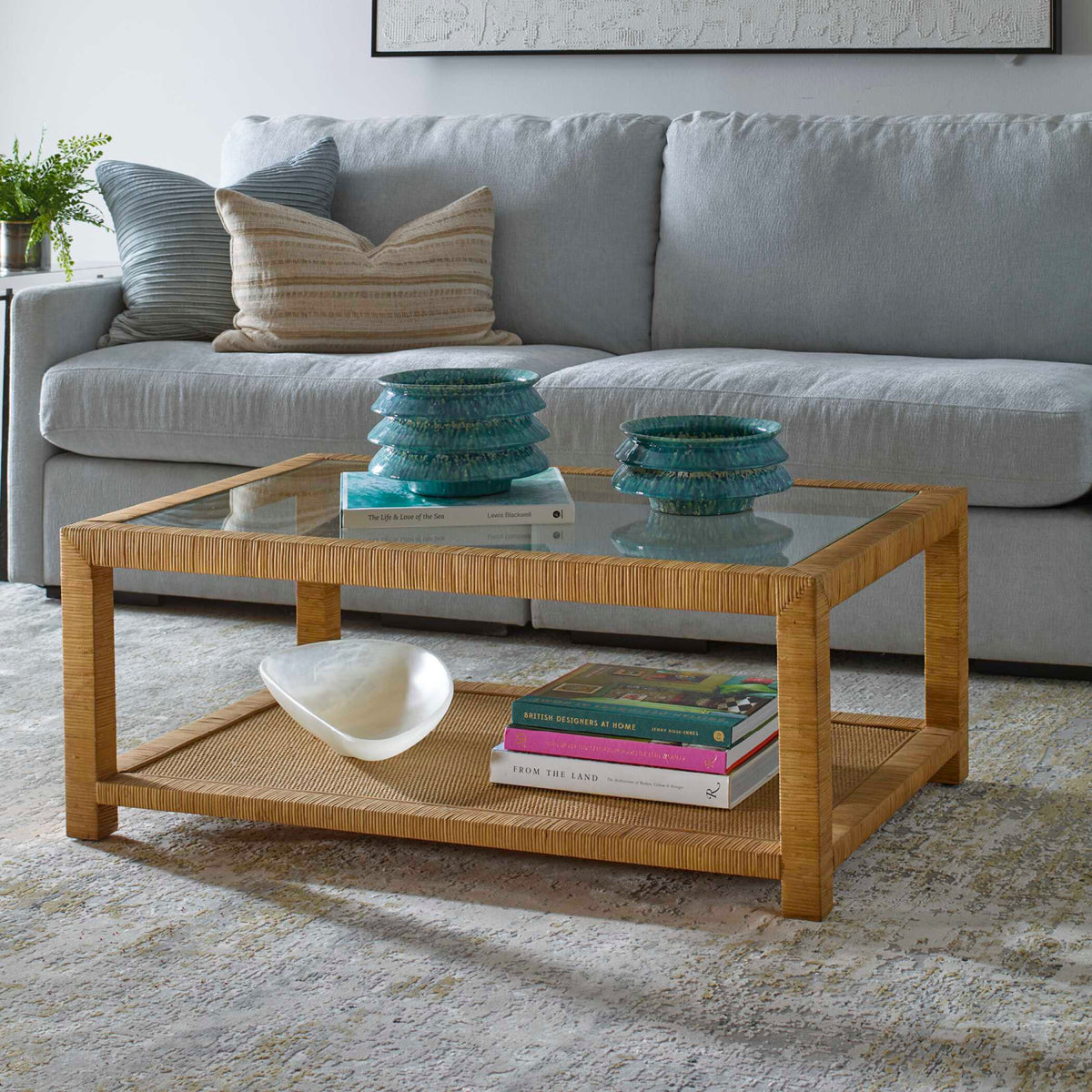 Modern European furniture - Natural Rattan Wrapped Coffee Table - www.oroa.com