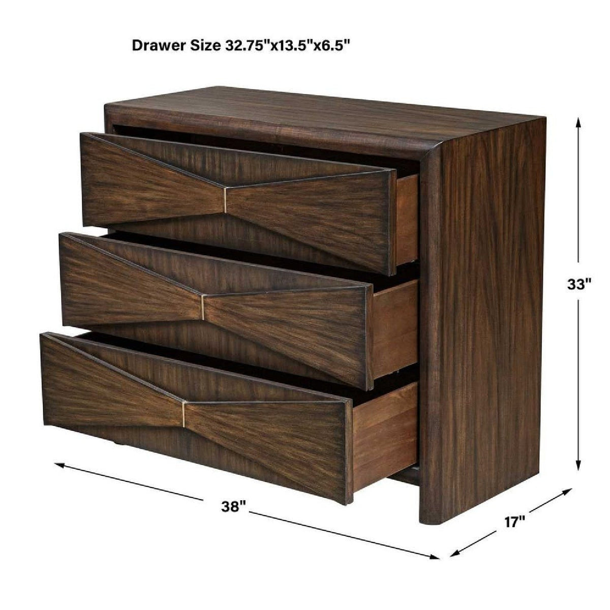 Acacia Wood 3-Drawer Chest by Uttermost Bowtie, alternate view 8