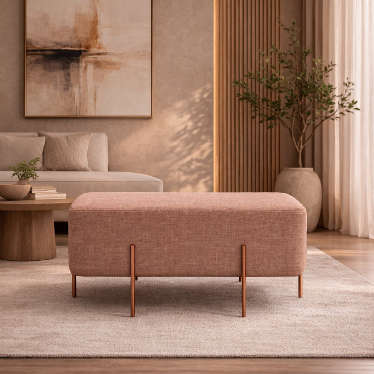 Brown Fabric Pocket Ottoman | OROA Modern Adler