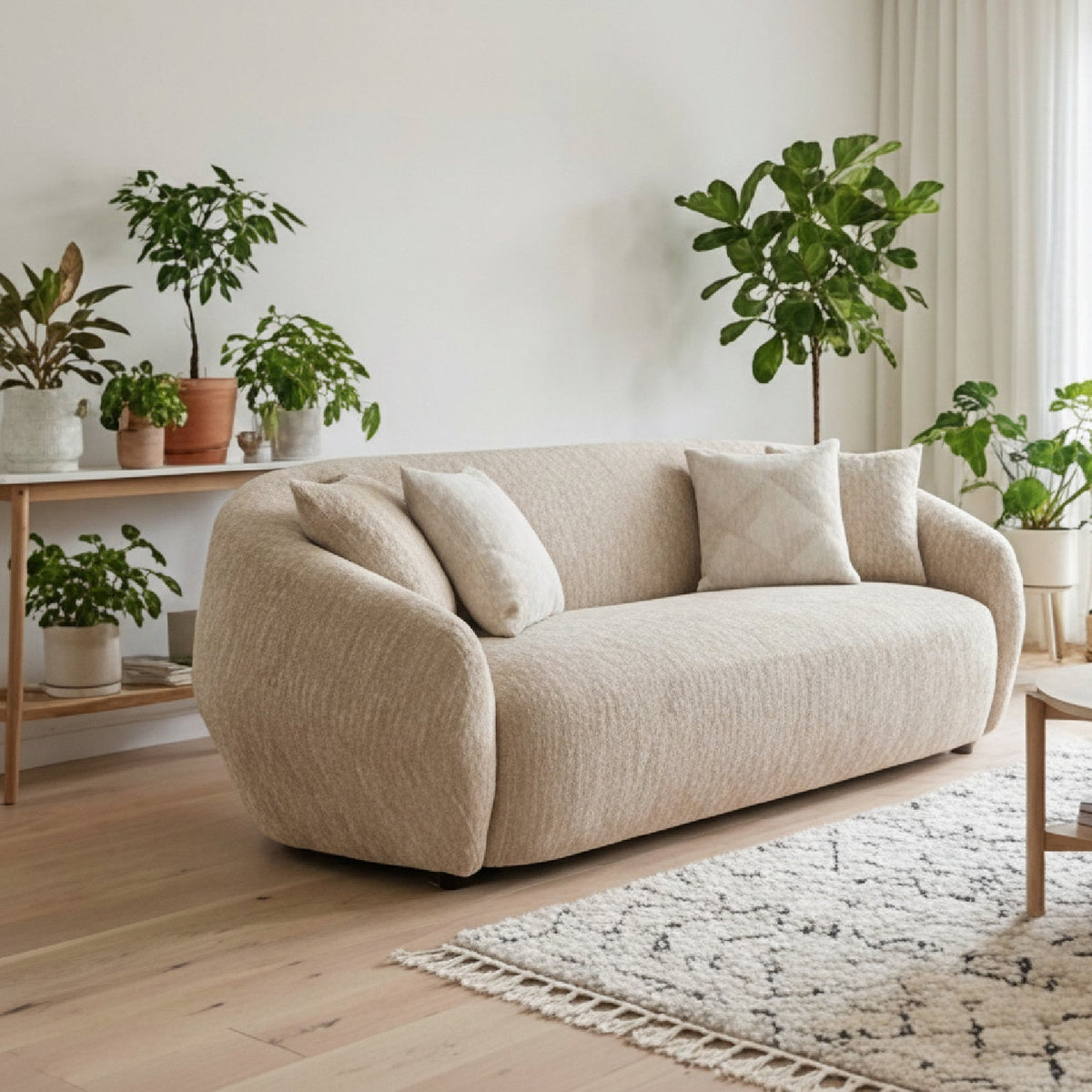 3 Seater Beige Fabric Sofa | OROA Modern Belinda