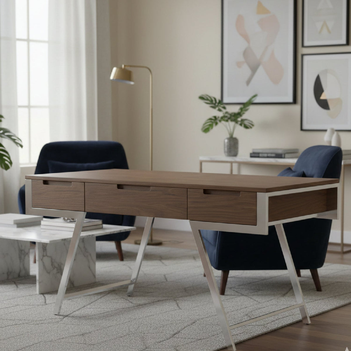American Walnut 3-Drawer Desk | OROA Modern Dessart