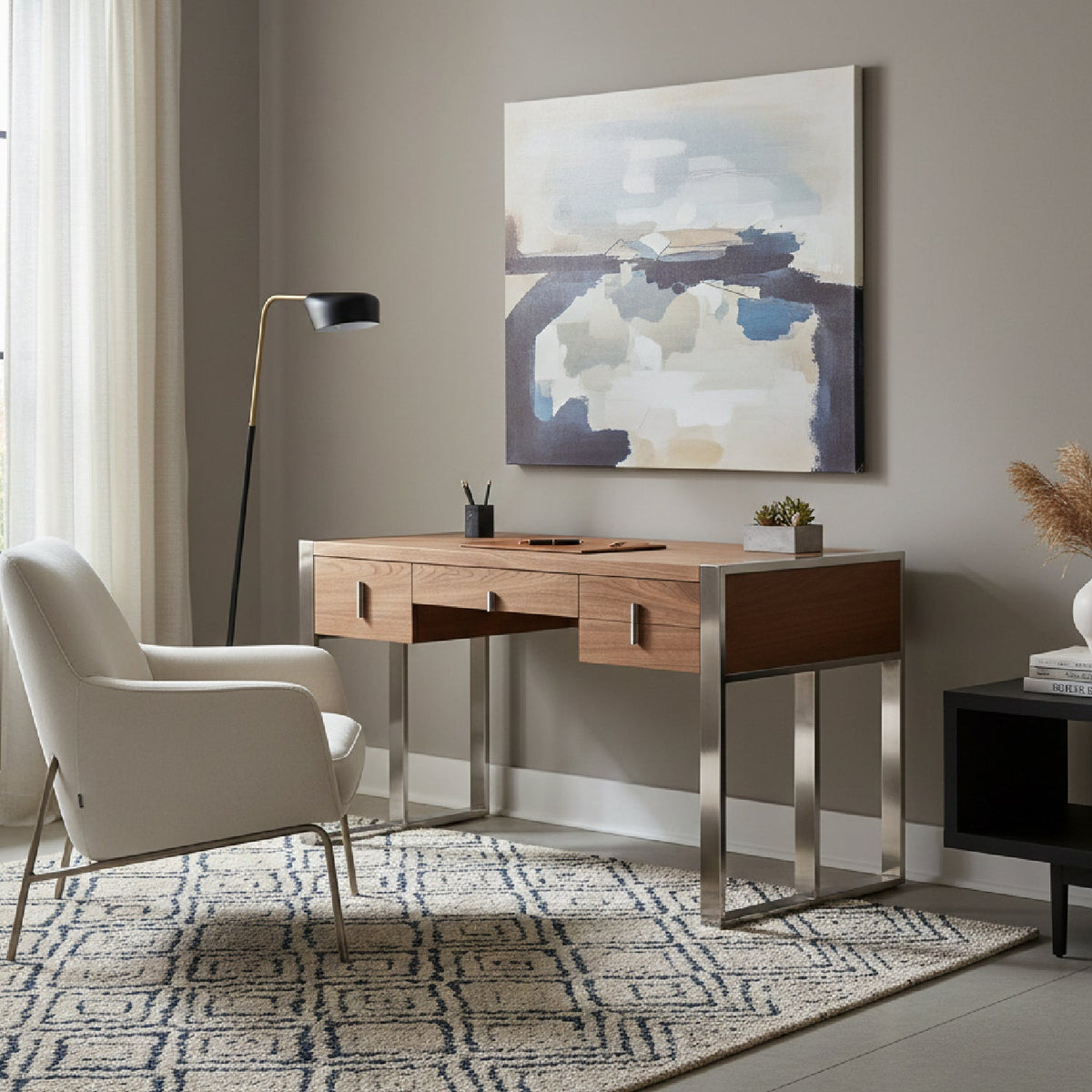 Walnut Veneer 4-Drawer Desk | OROA Modern Orcutt