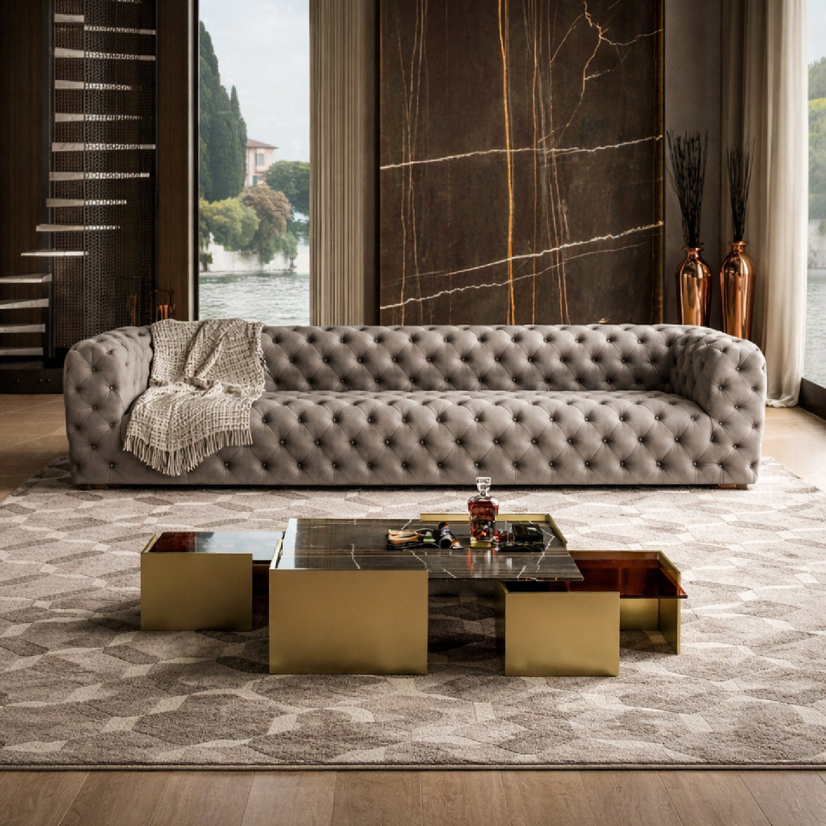 Gray Nubuck Leather 4-Seater Sofa | OROA Modern Ellington