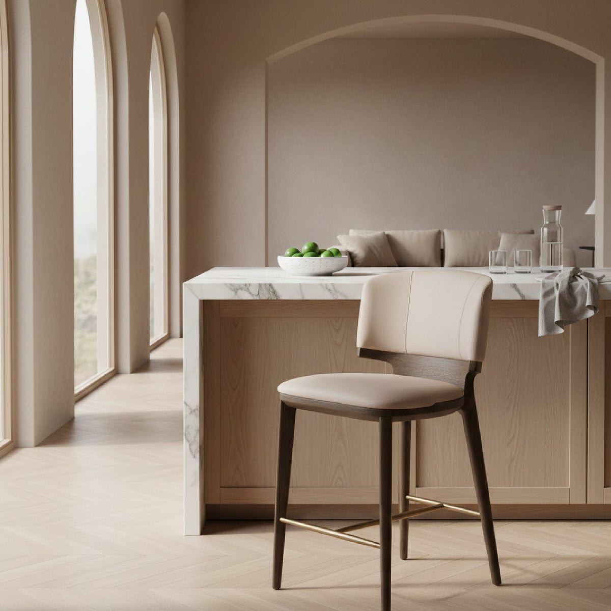 Beige Vegan Leather Counter Chair | OROA Modern Calvary