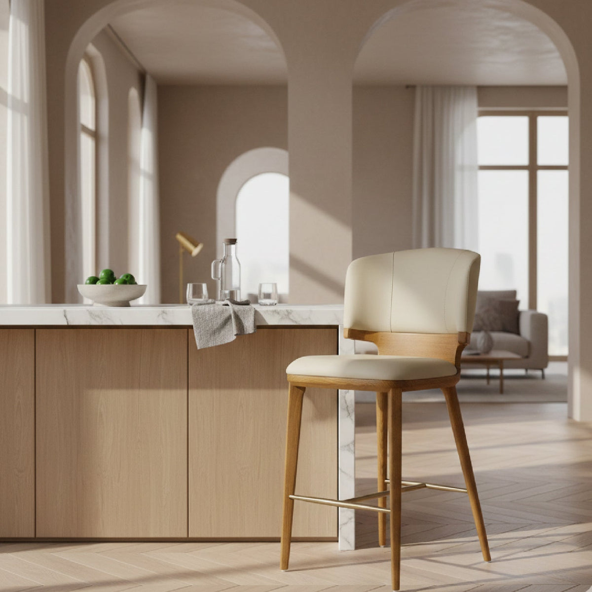 Beige Vegan Leather Counter Chair | OROA Modern Calvary