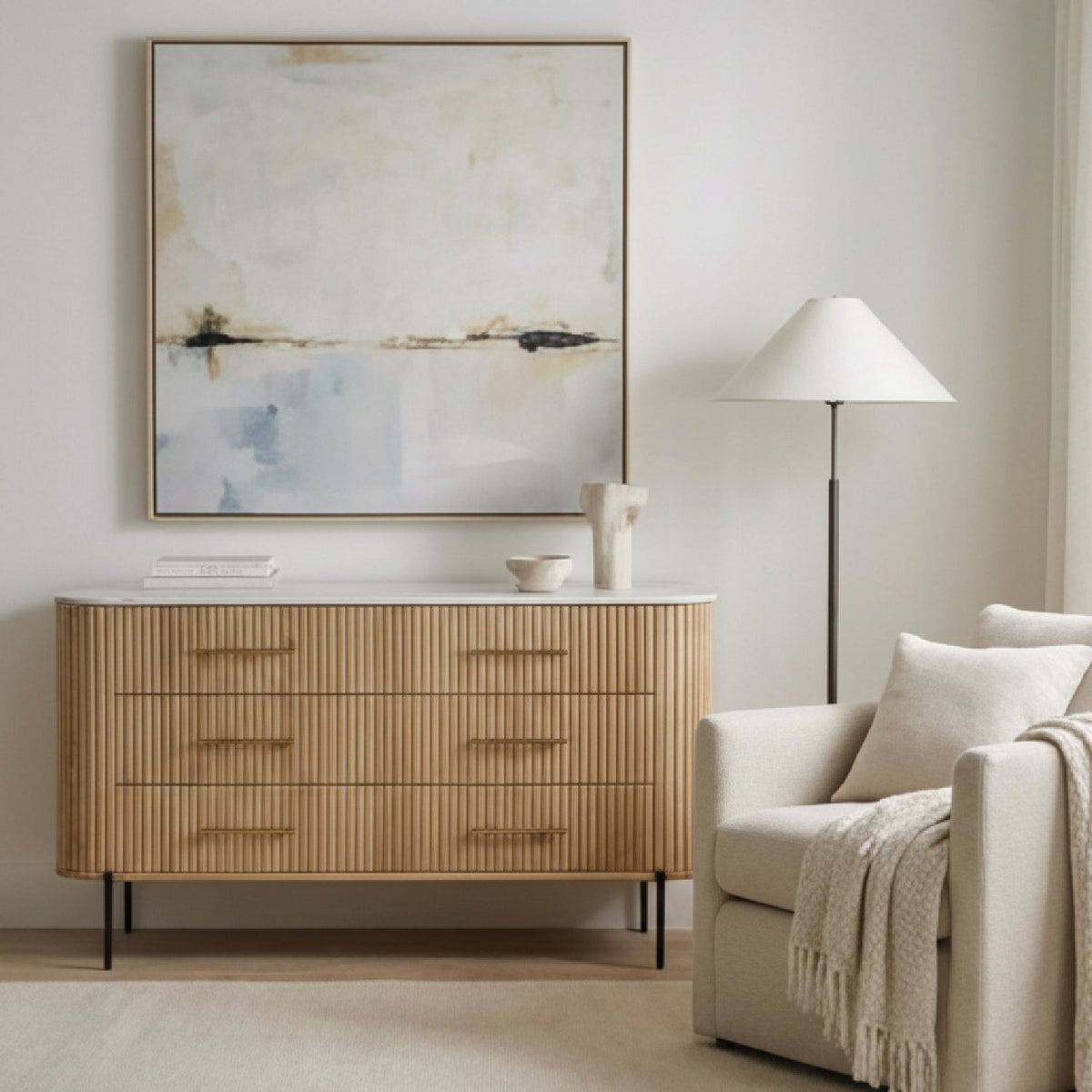 Fluted Mango Wood 6-Drawer Dresser | OROA Modern Cambridge