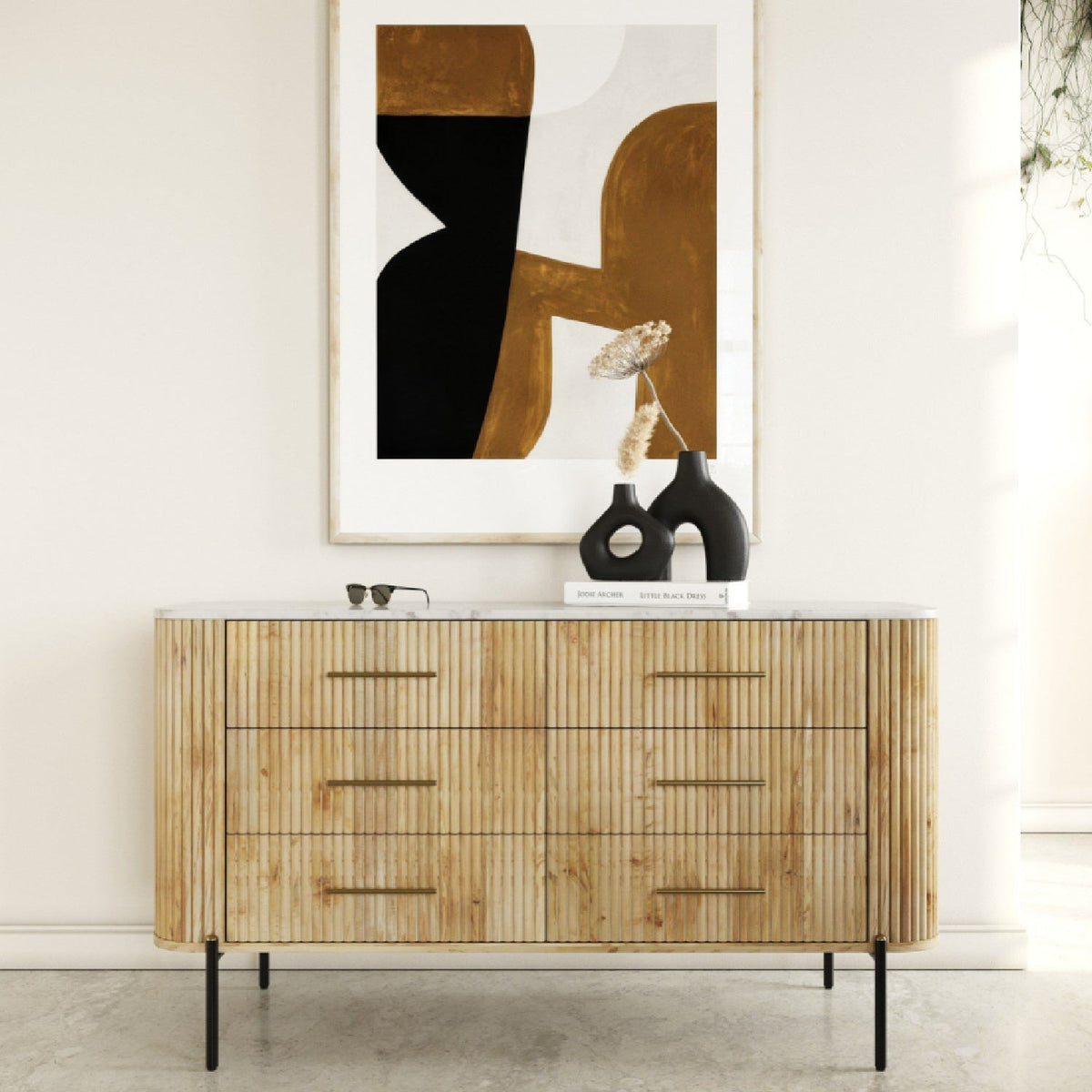 Fluted Mango Wood 6-Drawer Dresser | OROA Modern Cambridge