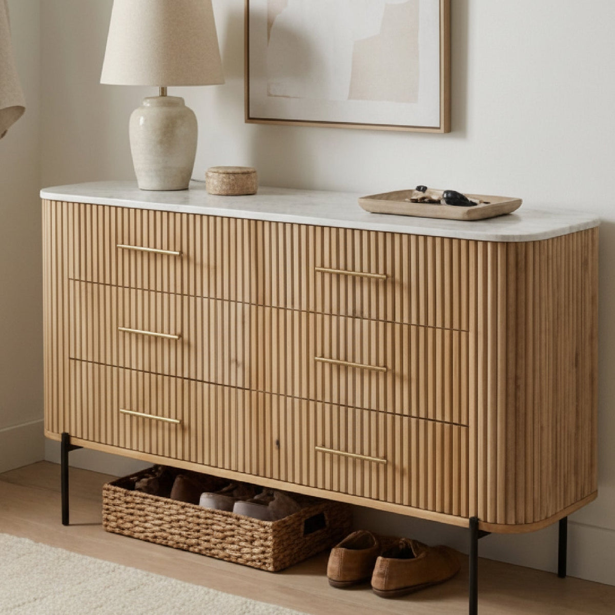 Fluted Mango Wood 6-Drawer Dresser | OROA Modern Cambridge