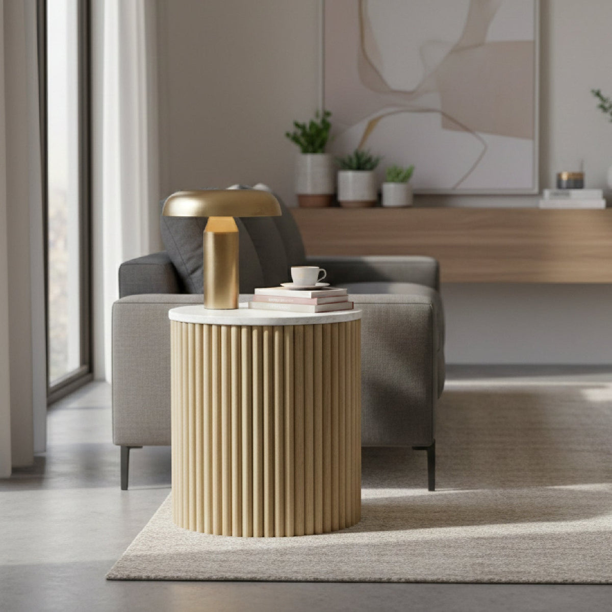 Fluted Mango Wood End Table | OROA Modern Cambridge