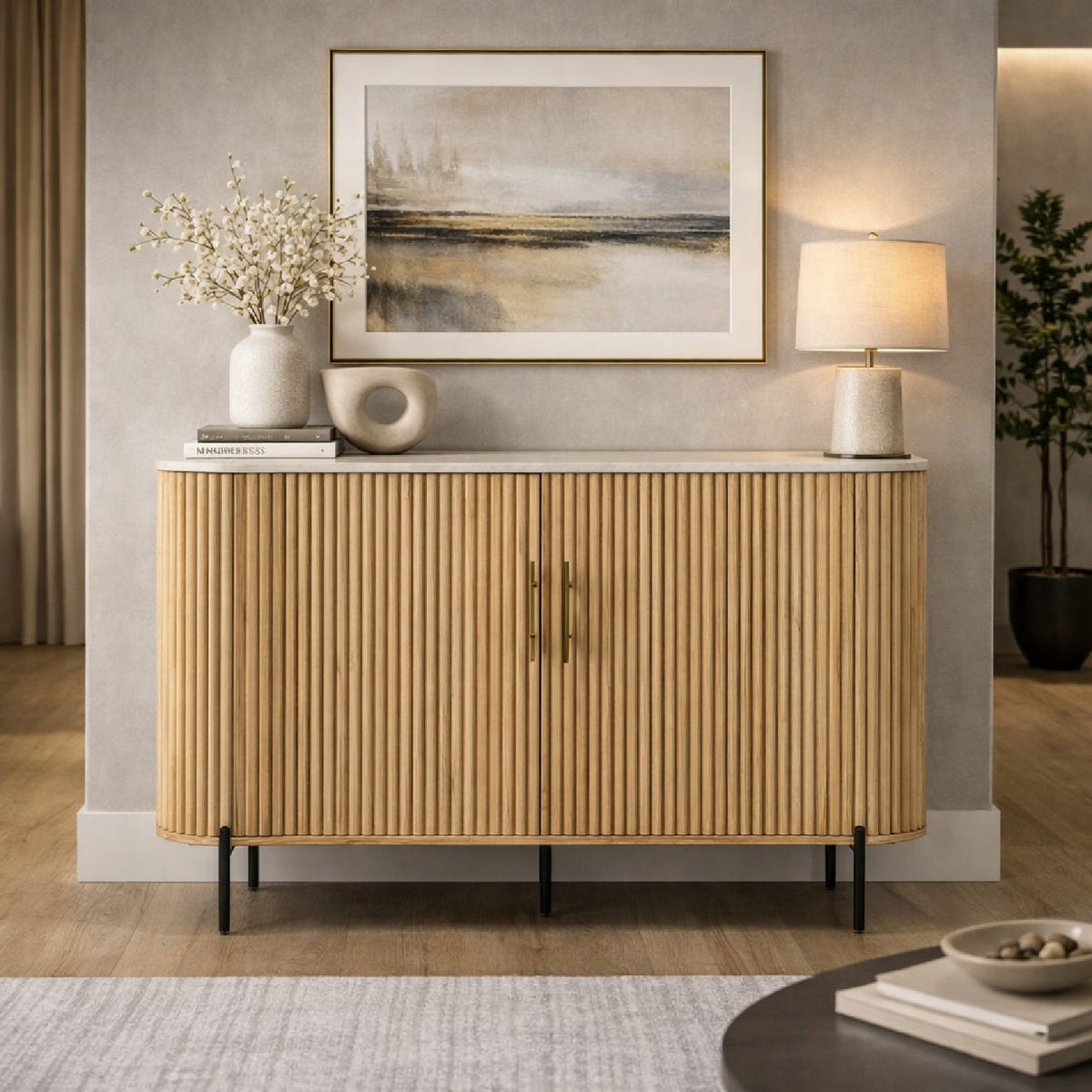 Mango Wood 2-Door Tall Sideboard | OROA Modern Cambridge