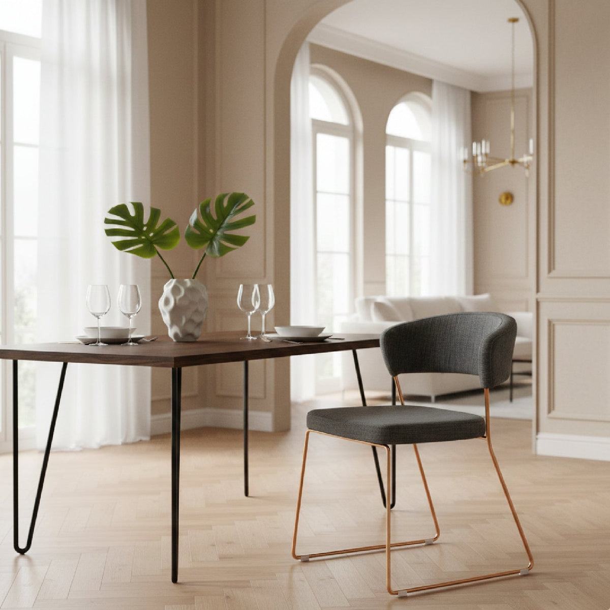 Rosegold Frame Gray Dining Chairs (2) | OROA Modern Ashland