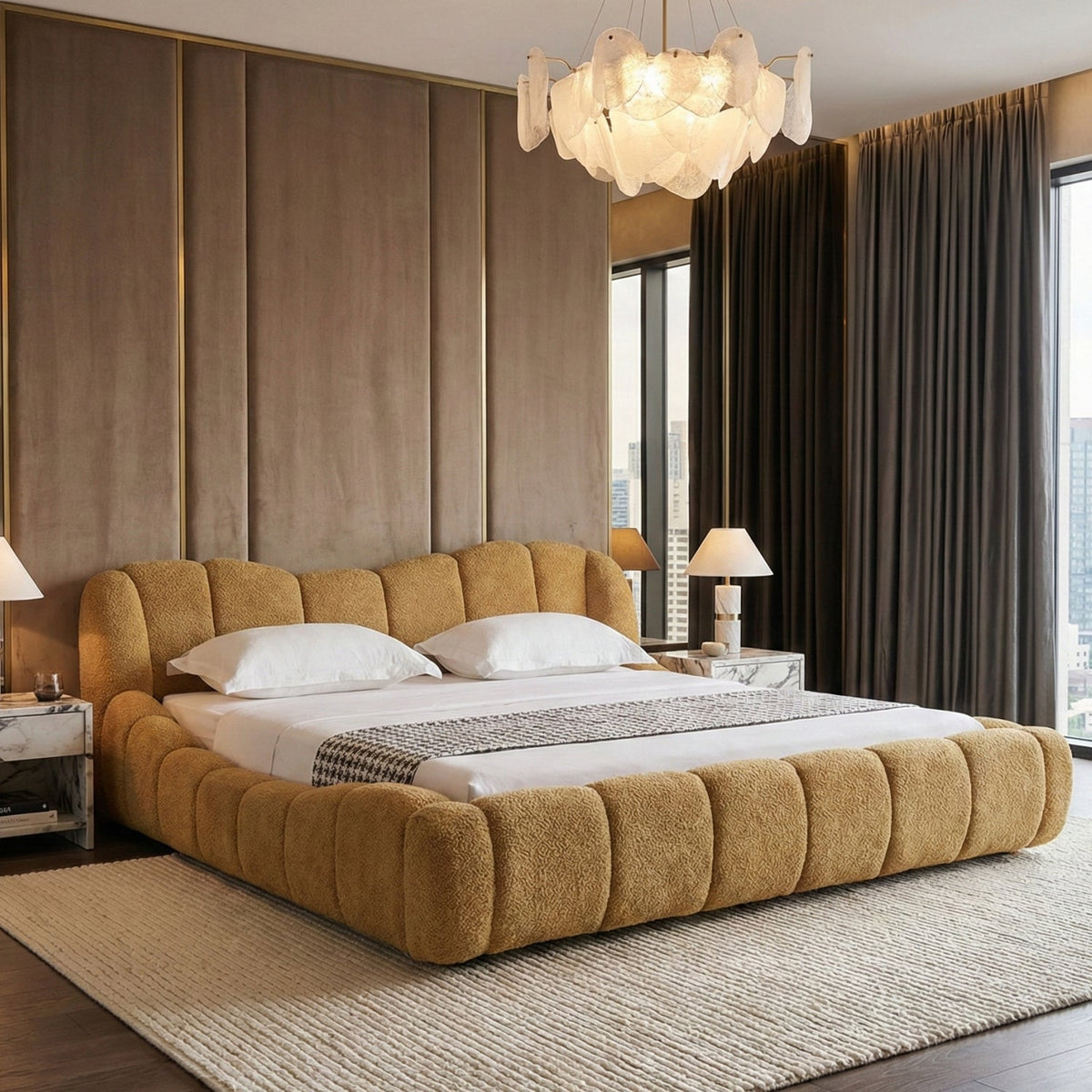 Upholstered Panel Camel Headboard Bed | OROA Modern Janine