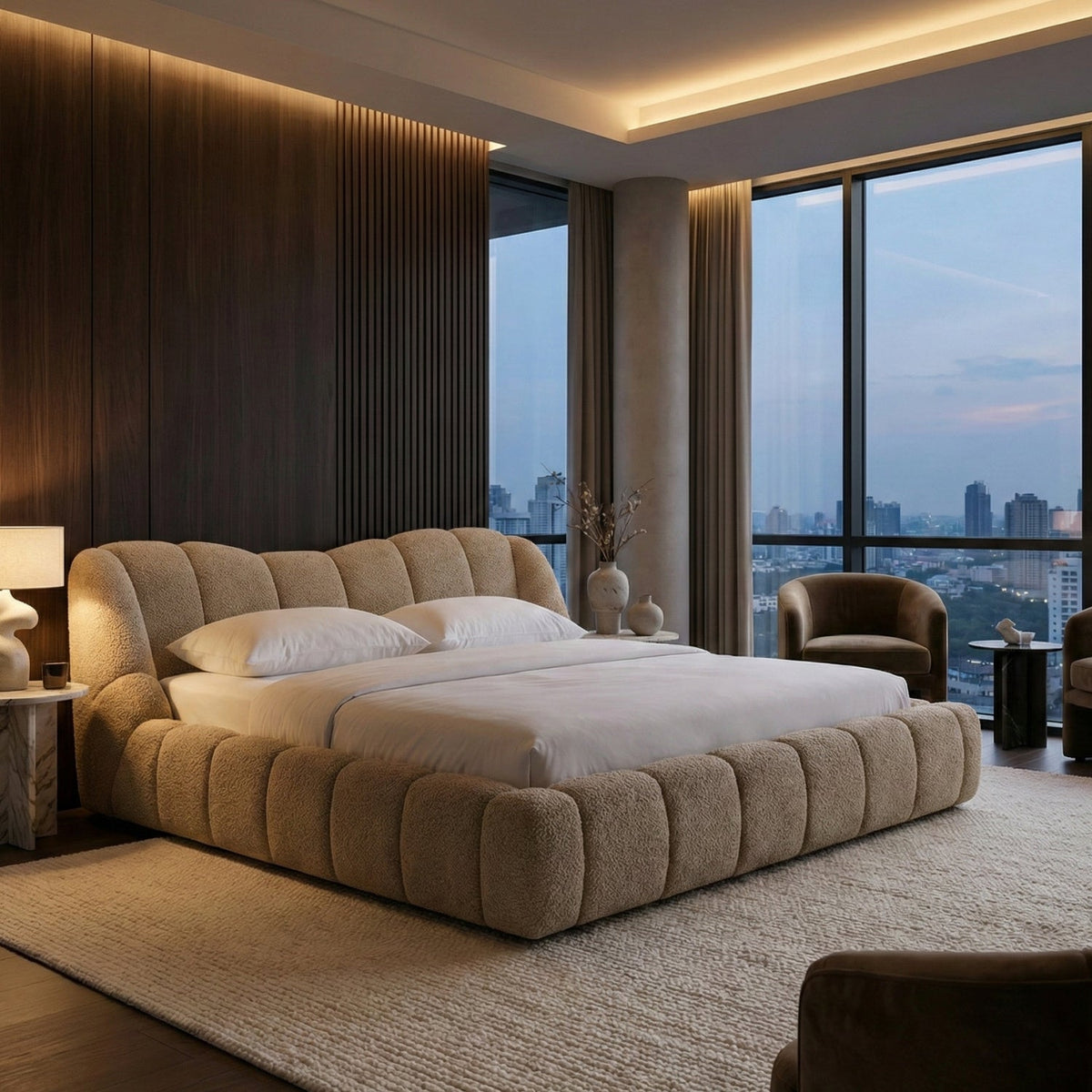 Tan Upholstered Panel Headboard Bed | OROA Modern Janine