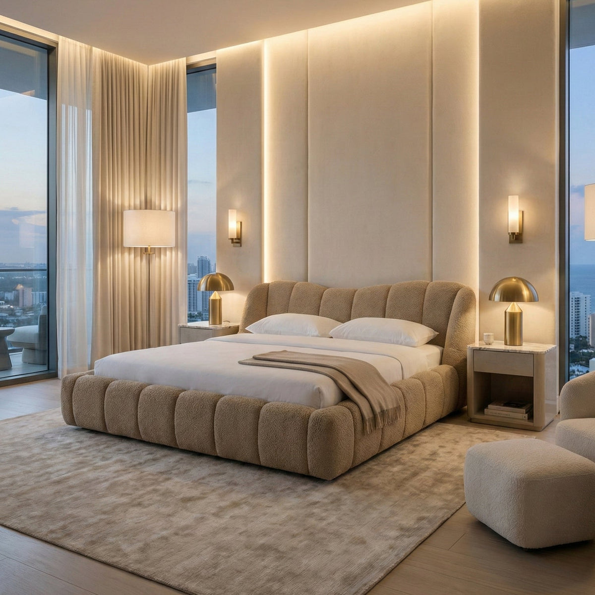 Tan Upholstered Panel Headboard Bed | OROA Modern Janine