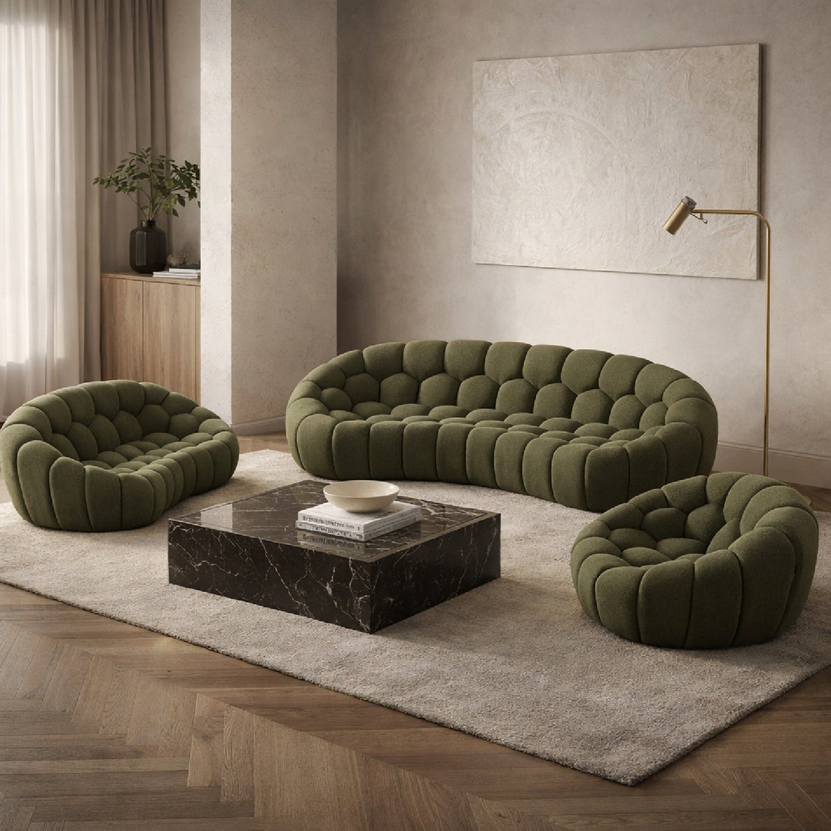 Green Tufted Sofa Set | OROA Modern Yolonda