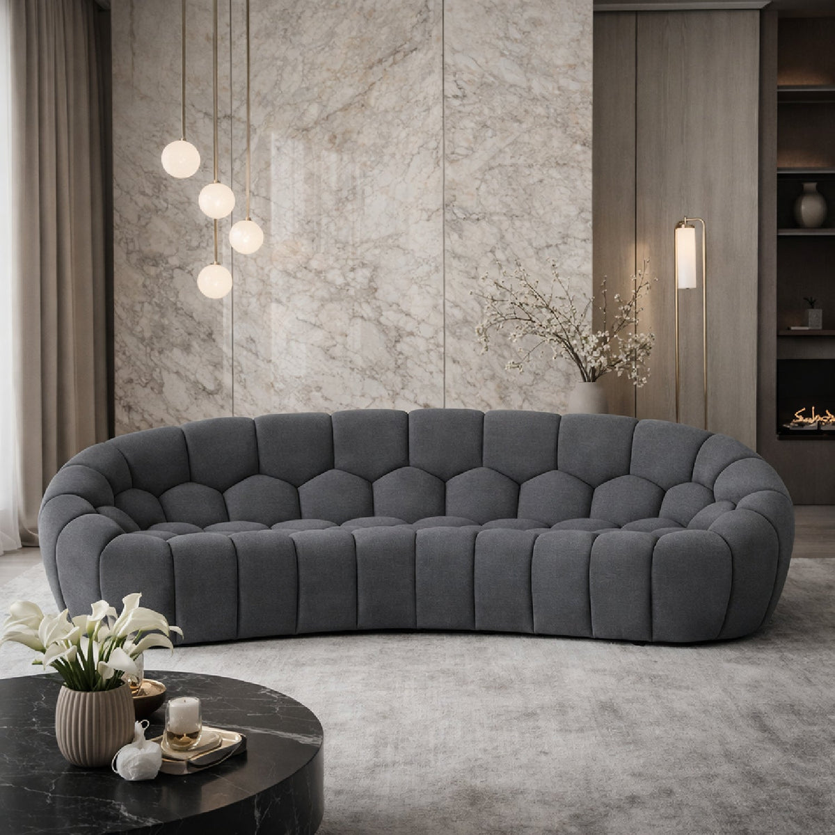 Hexagonal-Tufted Curved Sofa | OROA Modern Yolonda