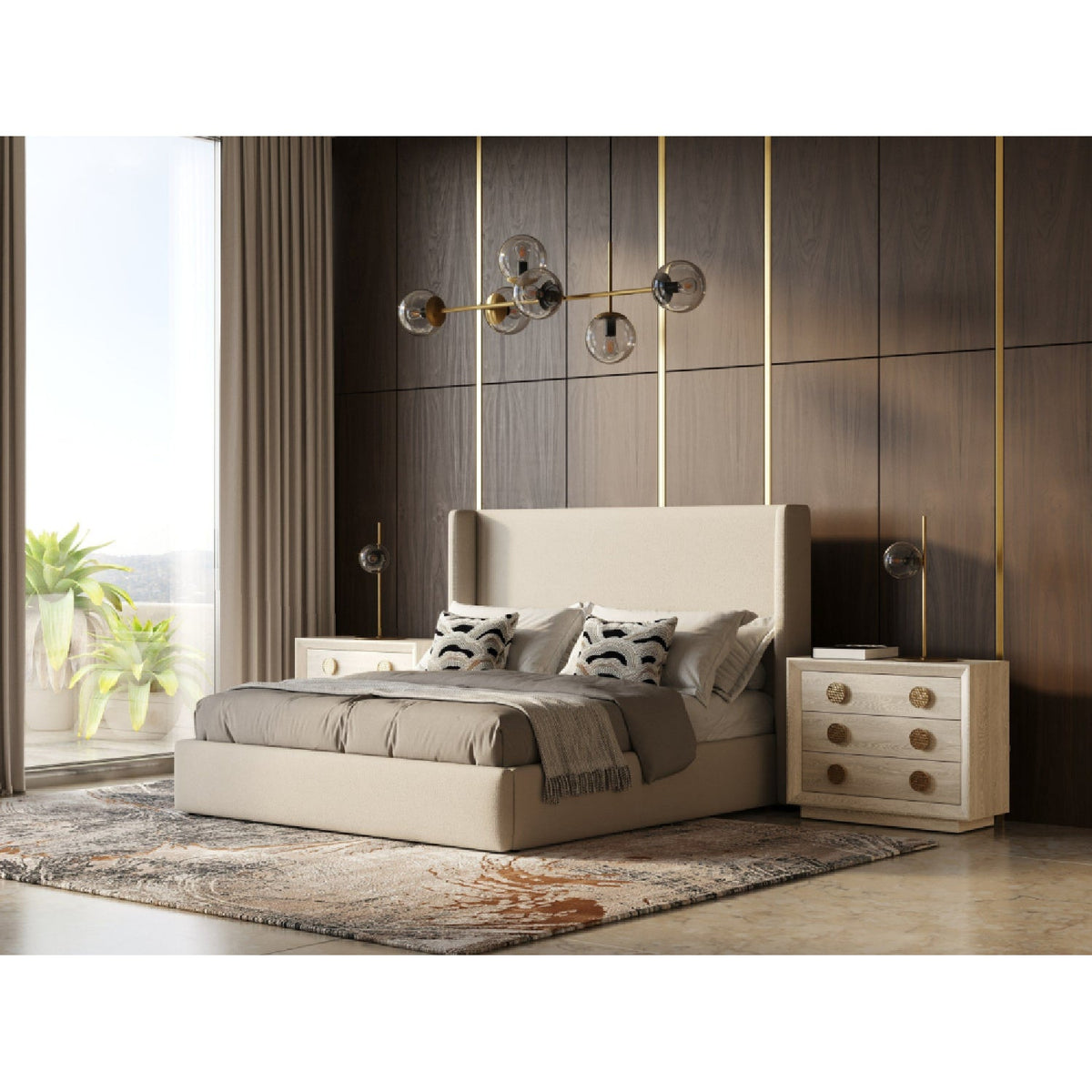 Beige Panel Headboard Bed | OROA Modern Byrne