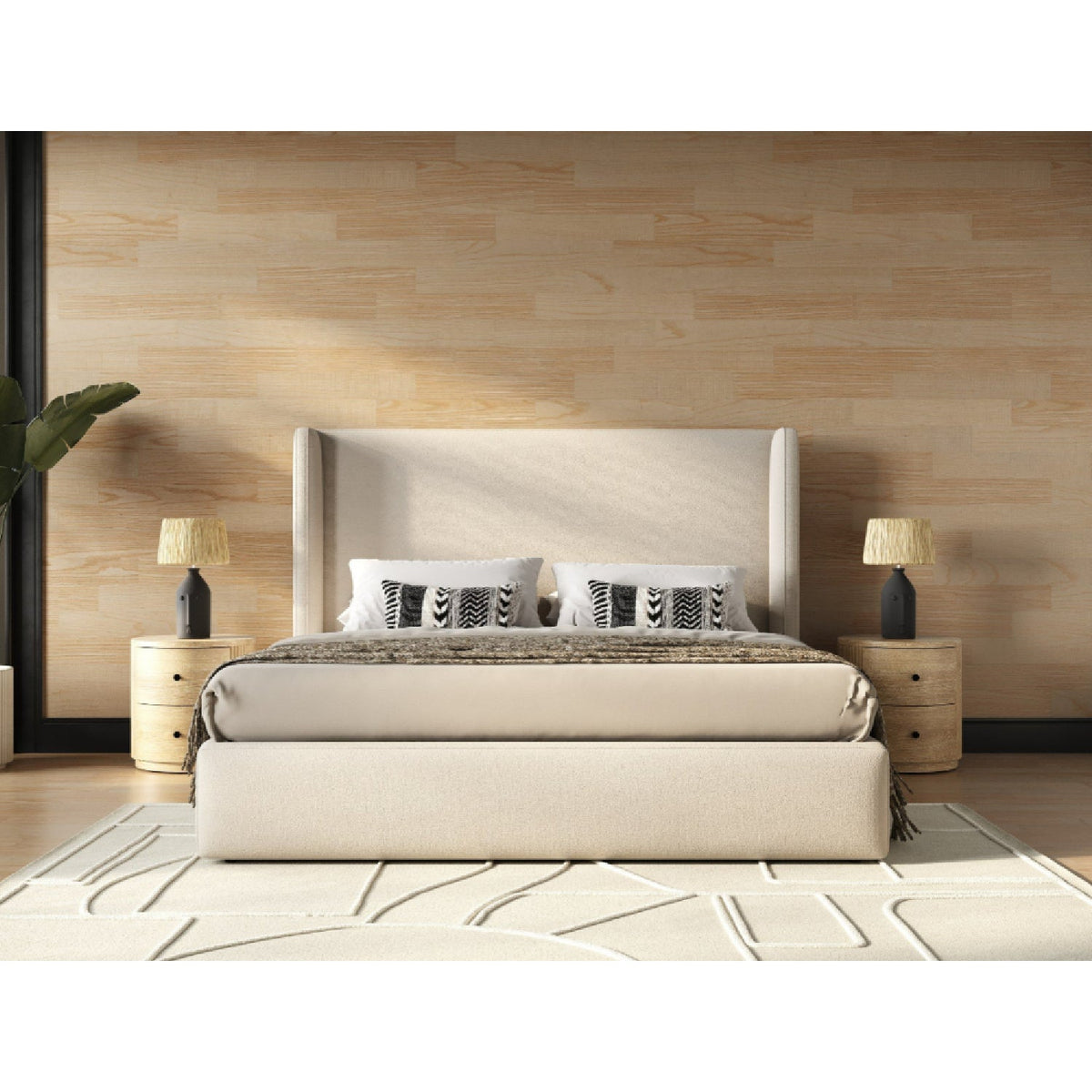 Beige Panel Headboard Bed | OROA Modern Byrne