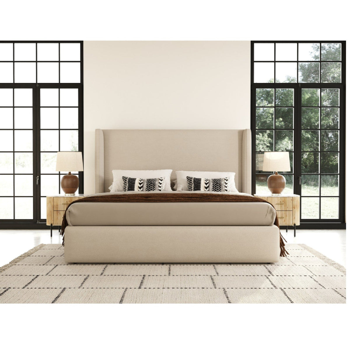 Beige Panel Headboard Bed | OROA Modern Byrne