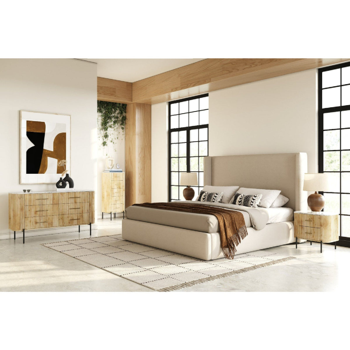 Beige Panel Headboard Bed | OROA Modern Byrne