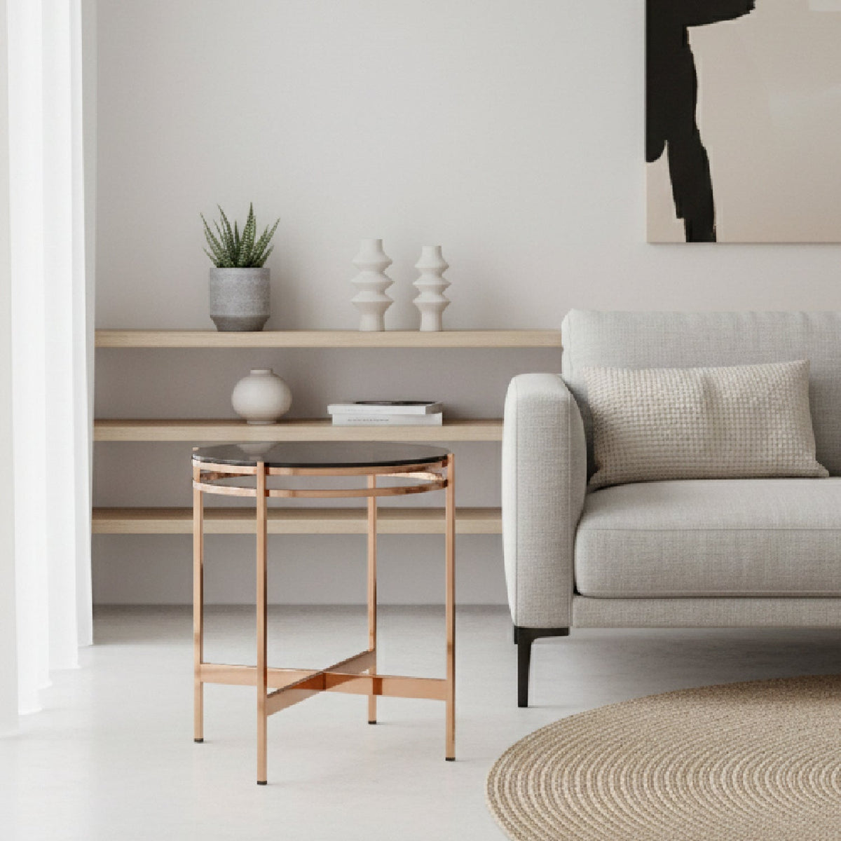 Smoked Glass Round End Table S | OROA Modern Bradford