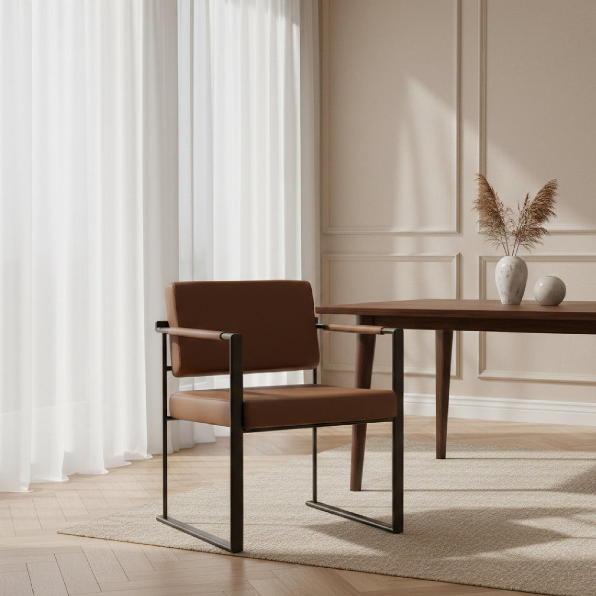Brown Vegan Leather Dining Chair | OROA Modern Atlan