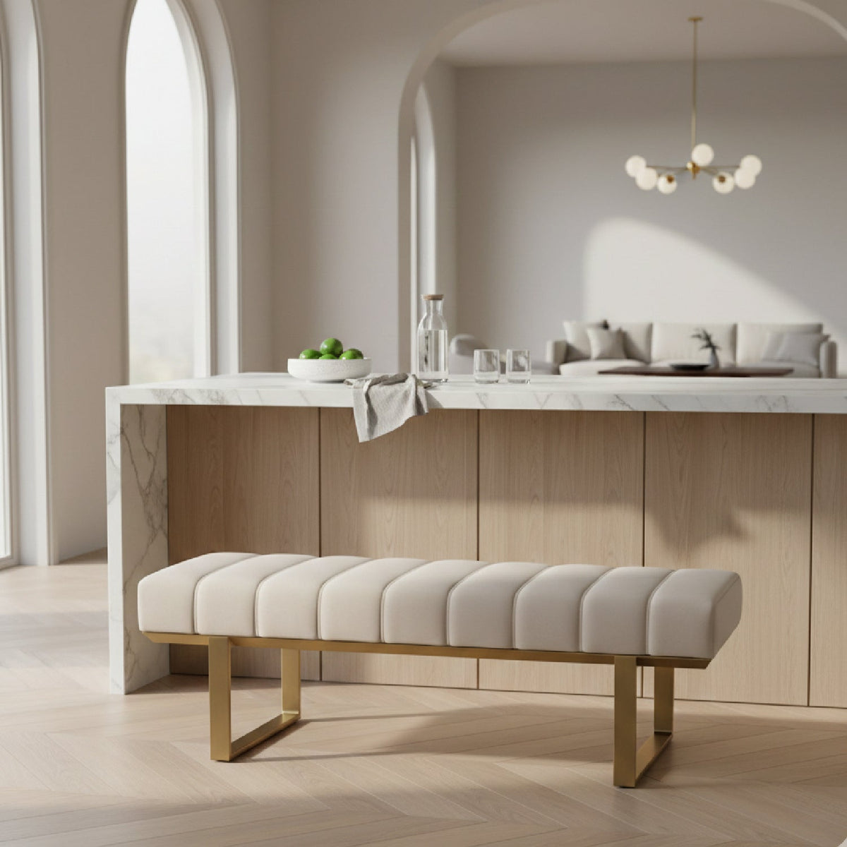 Beige Channeled Dining Bench | OROA Modern Robles