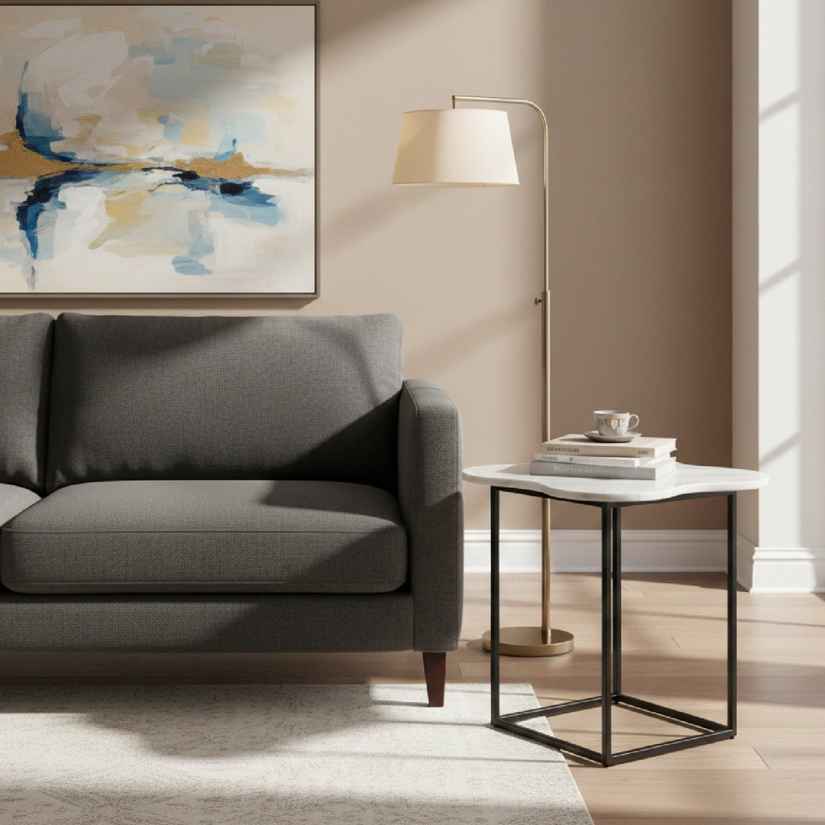 Organic-Shaped White Marble End Table | OROA Modern Aleidy