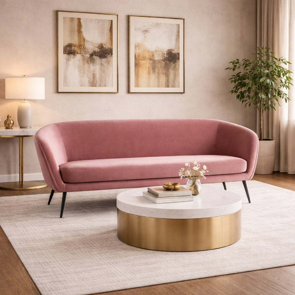 Pink Sloped-Arm Sofa | OROA Modern Koeing