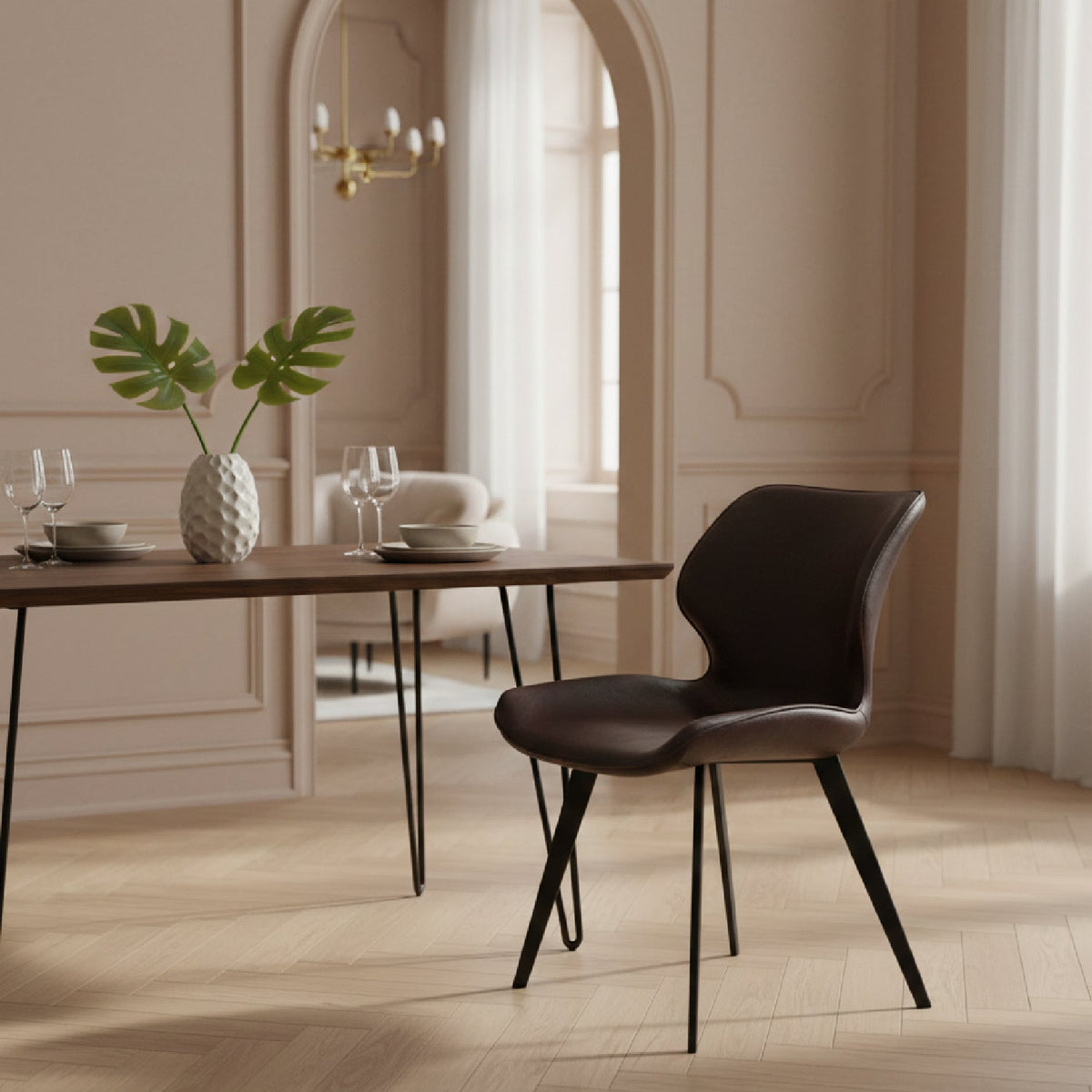 Dark Brown Eco-Leather Dining Chairs (2) | OROA Modern Moira