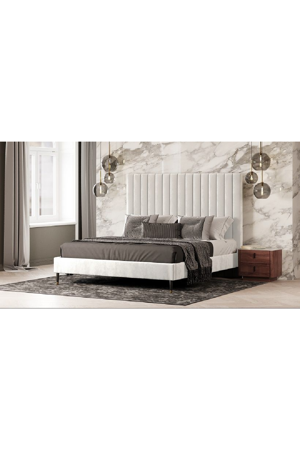 White Velvet Pleated Bed | OROA Modern Hemlock | Oroa.com