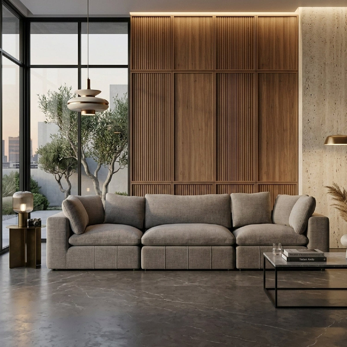 Gray Square-Armed Sectional Sofa | OROA Modern Vicki