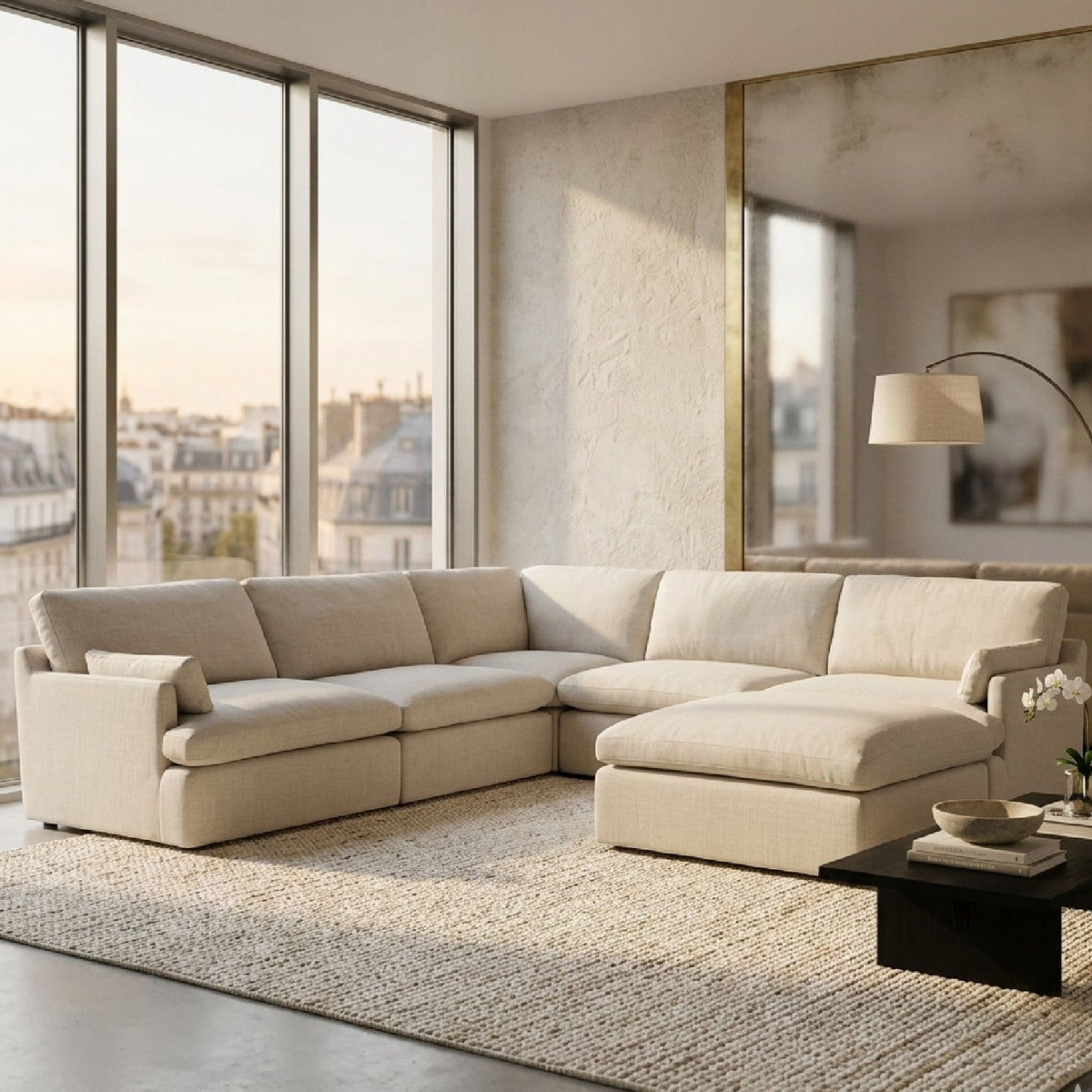 Beige Linen Sectional Sofa | OROA Modern Danica