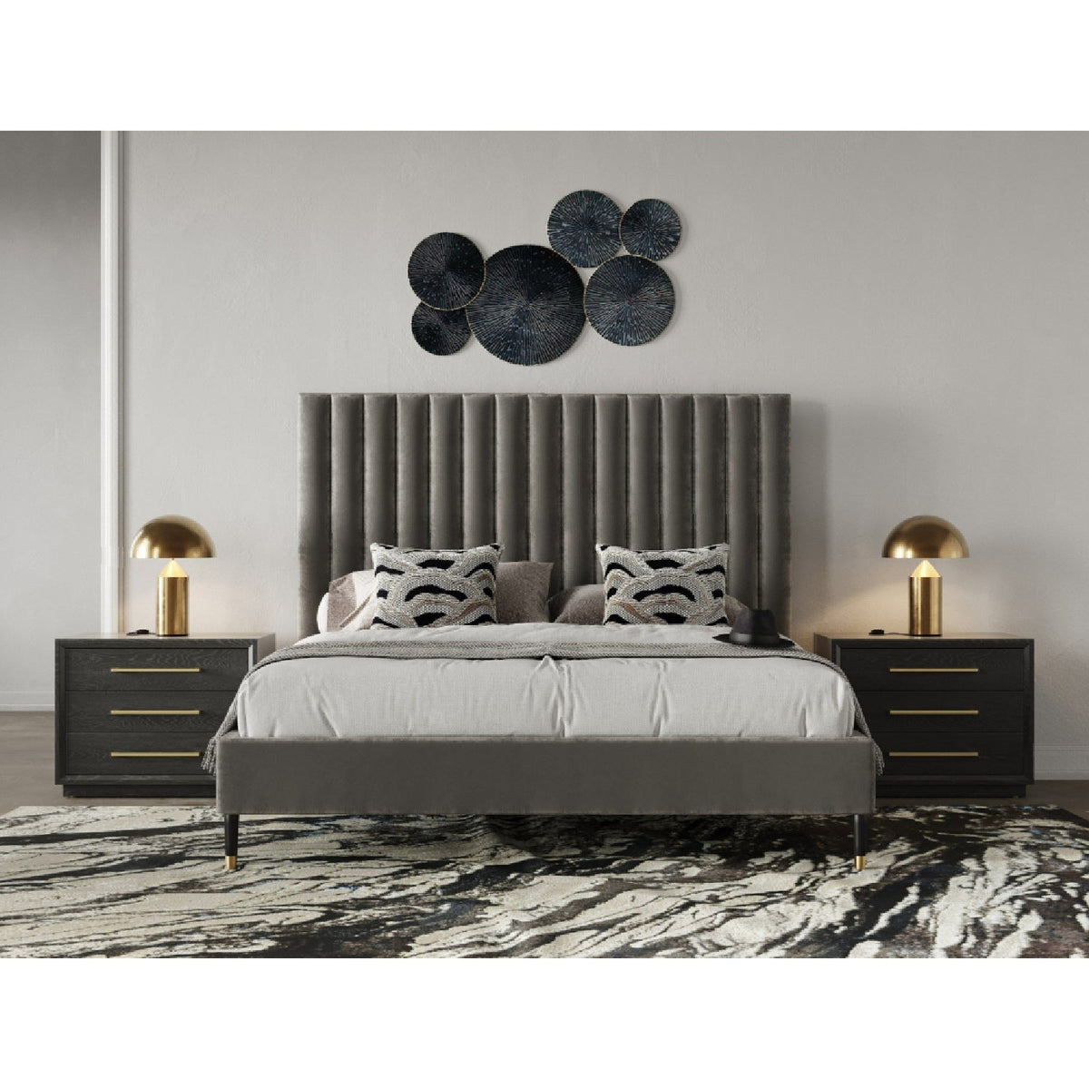 Gray Velvet Channel-Tufted Bed | OROA Modern Hemlock | Oroa.com