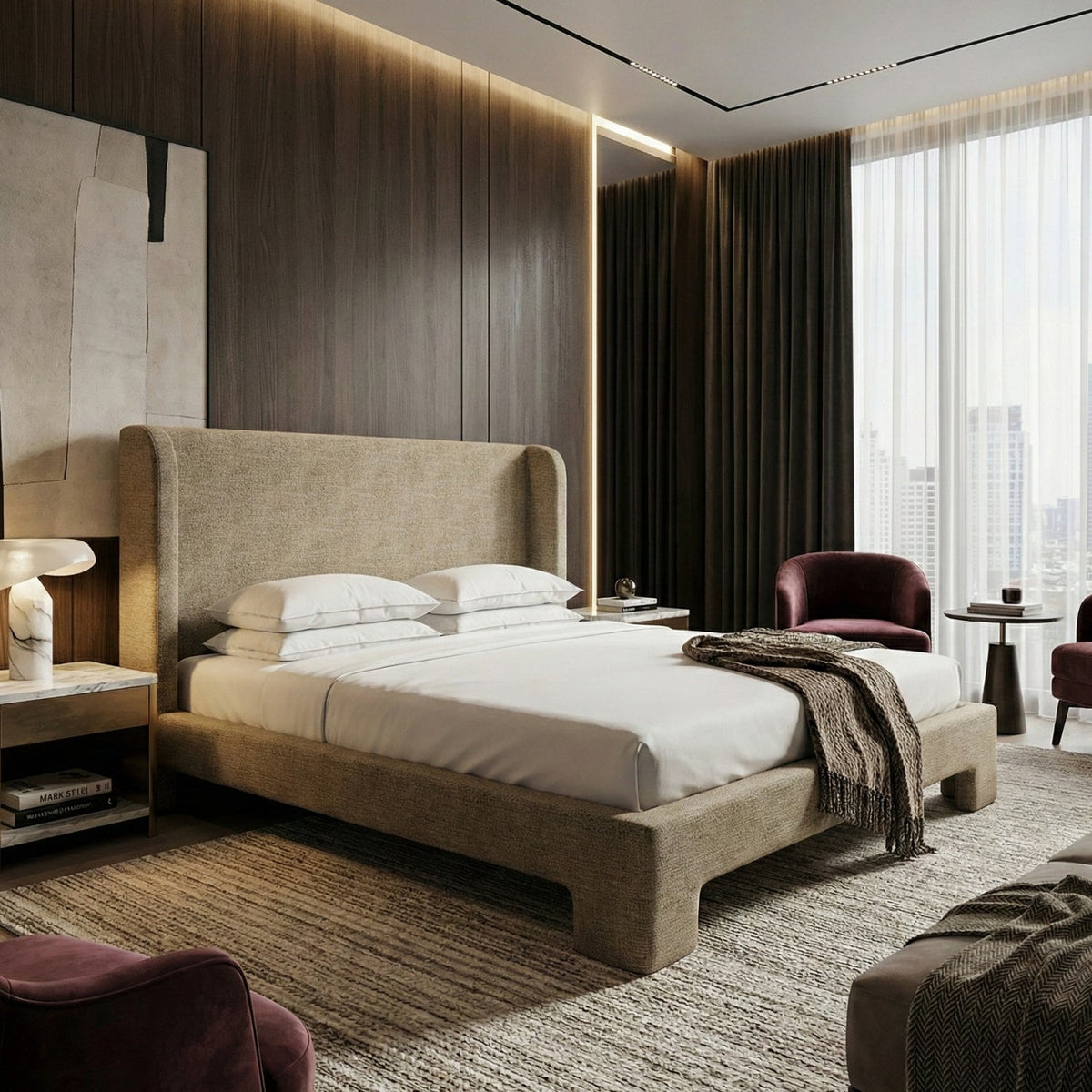 Beige Fabric Bed | OROA Modern Emilio | Oroa.com