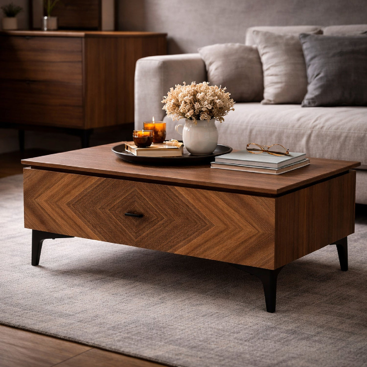 1-Drawer Walnut Veneer Nightstand | OROA Modern Paula