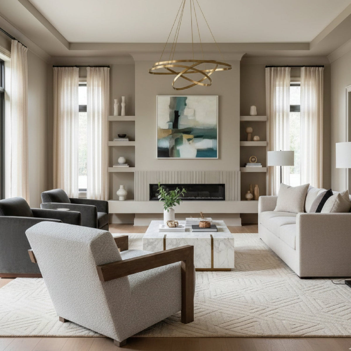 Oak-Framed Beige Accent Chair | OROA Modern Marchland