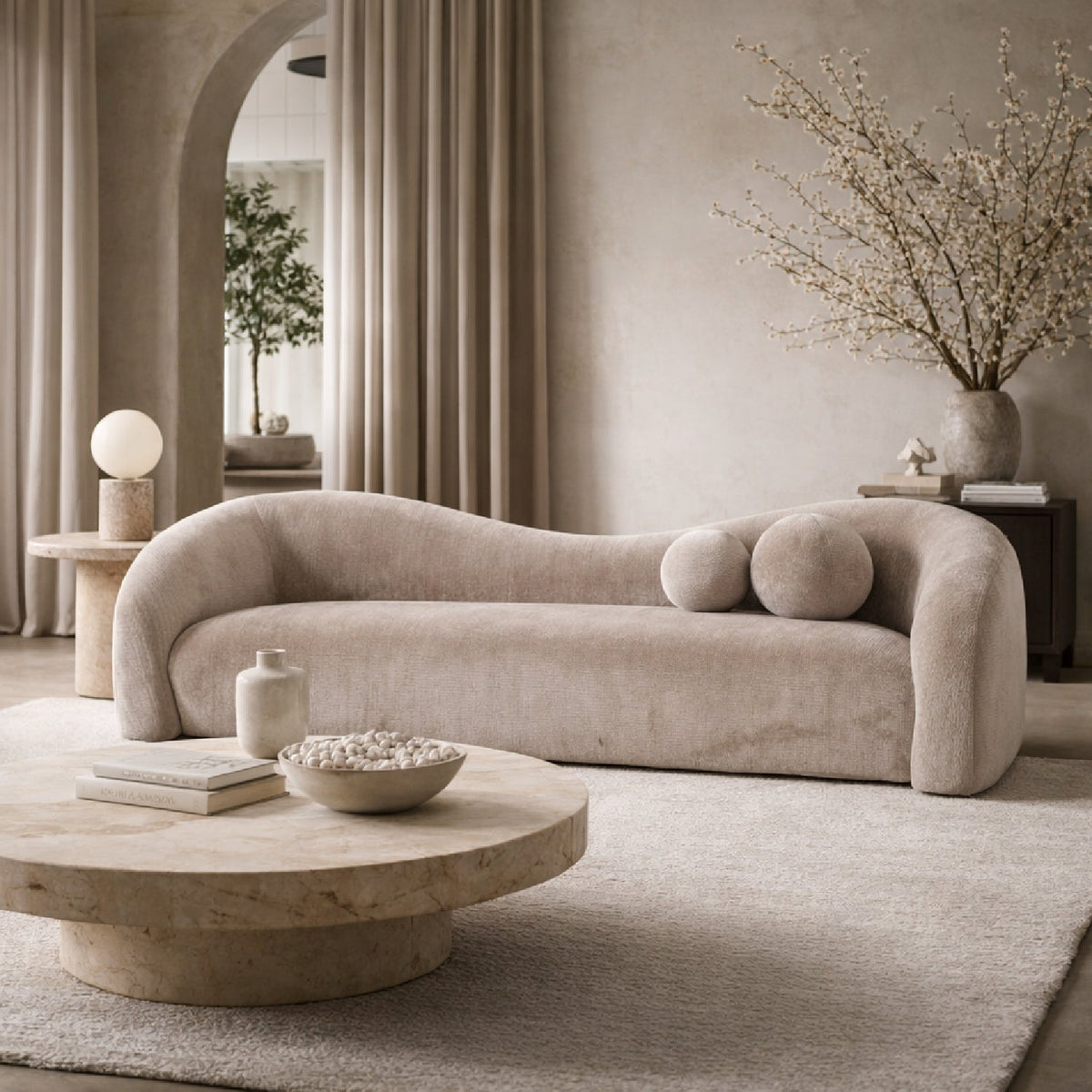 Wavy Back 4-Seater Sofa | OROA Modern Calico