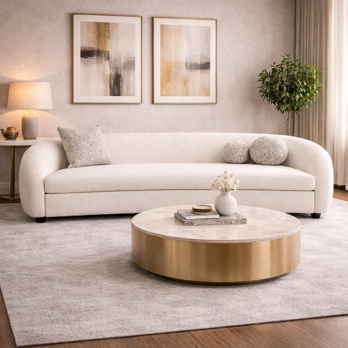 Curved White 4-Seater Sofa | OROA Modern Joshua