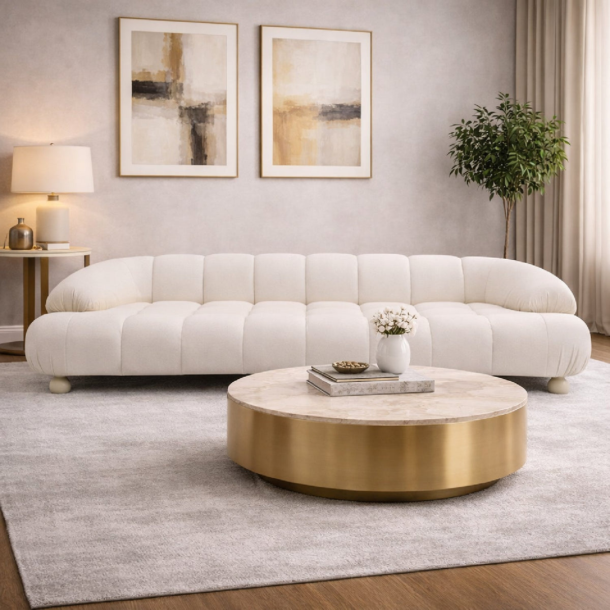 White Channeled 4-Seater Sofa | OROA Modern Duran