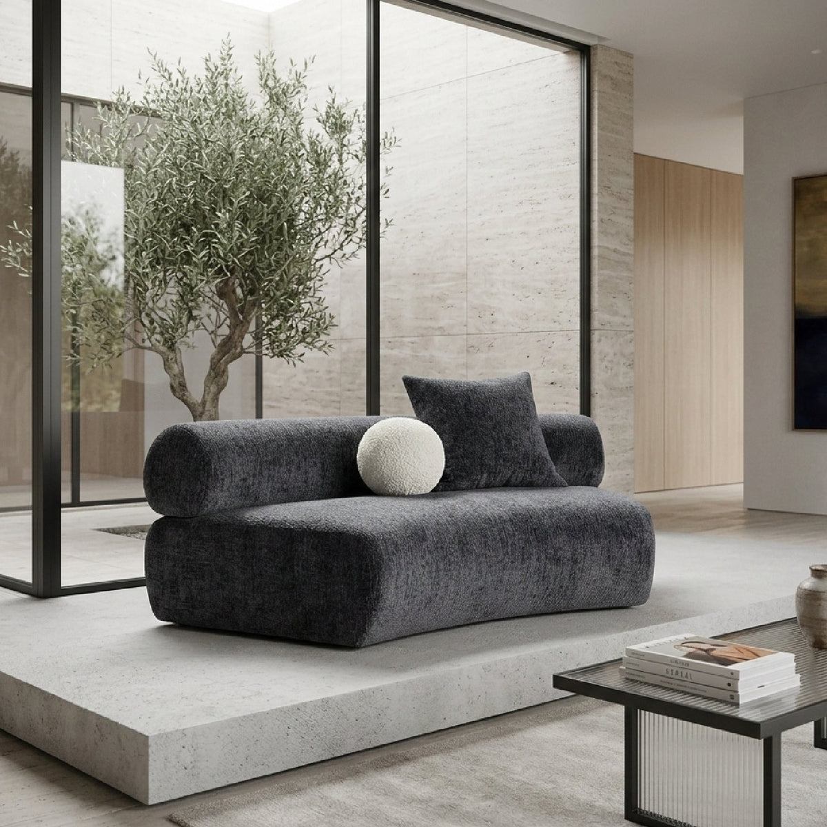Gray Curved Armless Sofa | OROA Modern Simpson