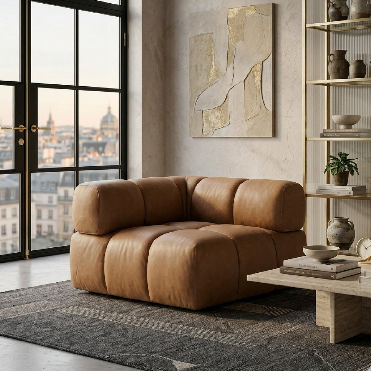 Brown Leather Modular Corner Sofa | OROA Modern Everest