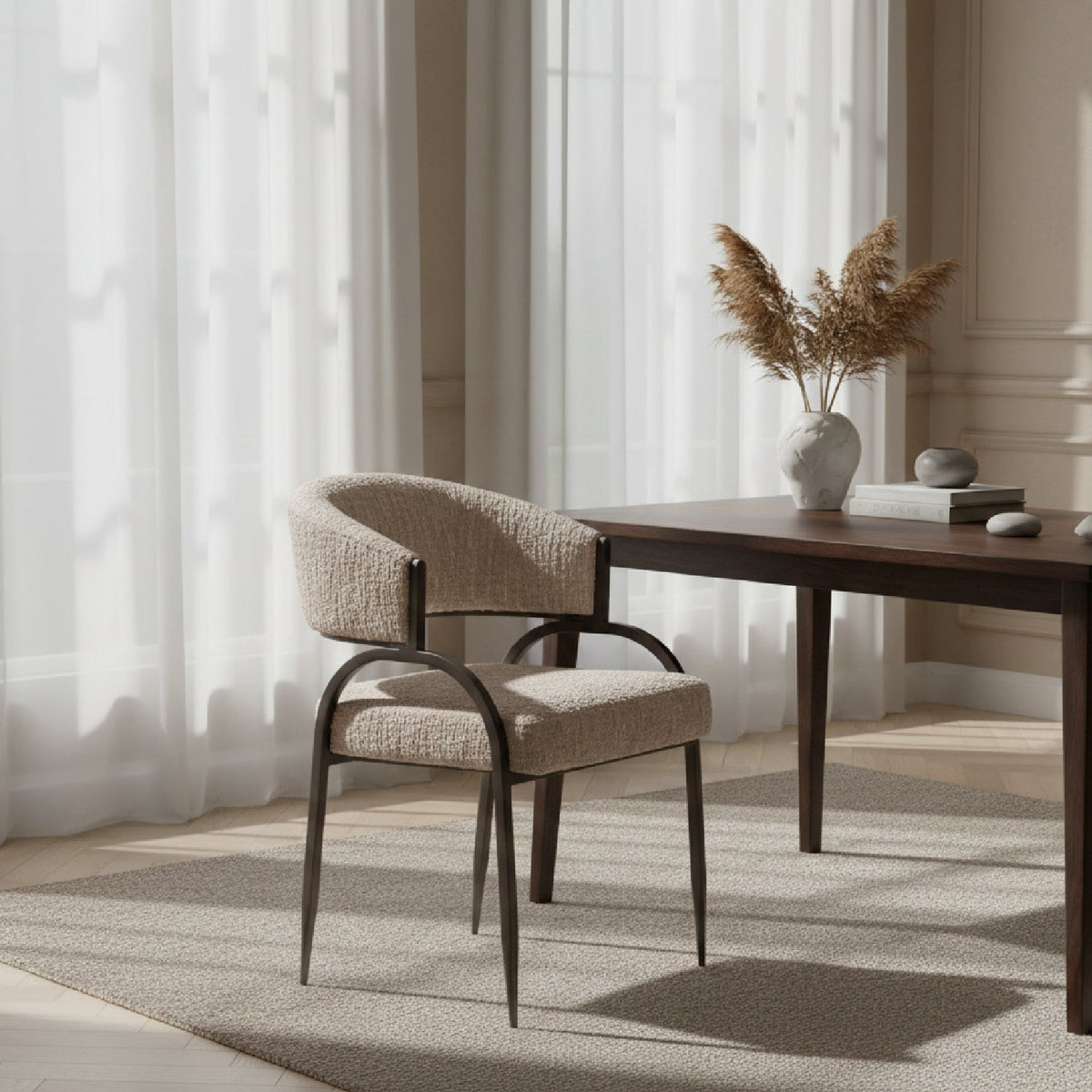Beige Curved-Back Dining Chair | OROA Modern Kobe