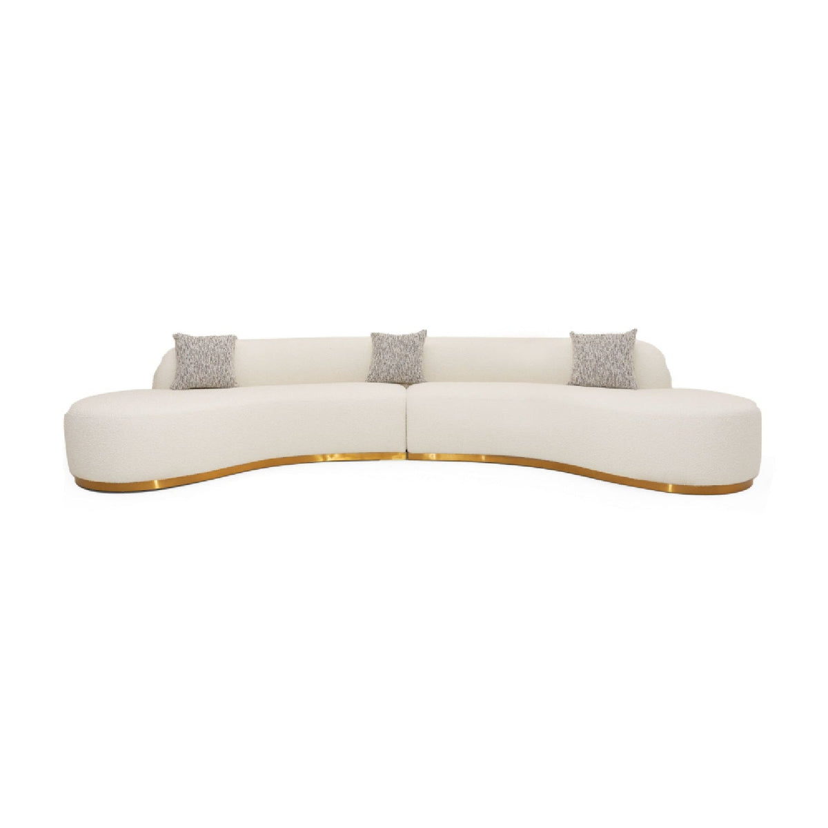 White Curved Sofa with Beige Pillows | OROA Modern Frontier
