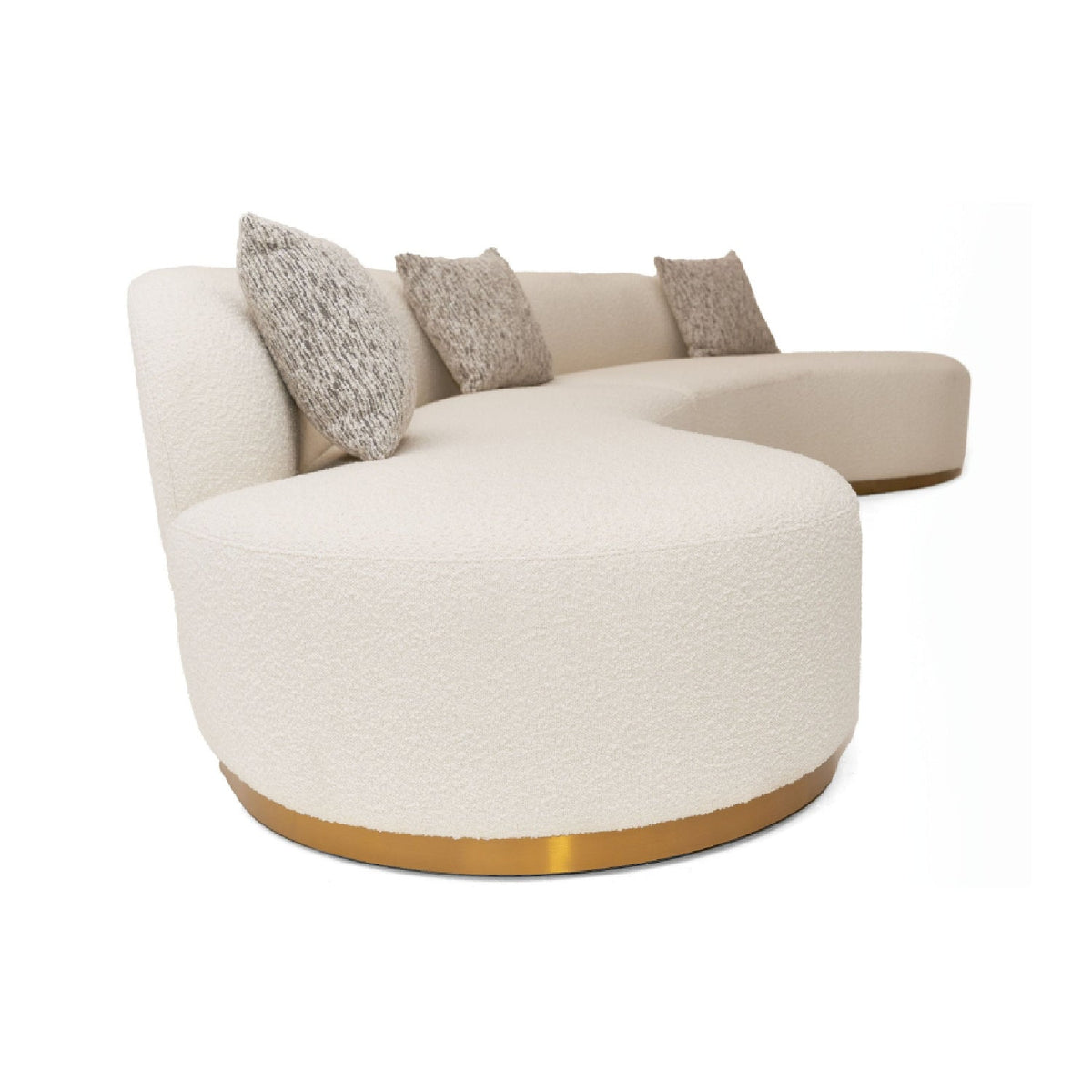 White Curved Sofa with Beige Pillows | OROA Modern Frontier