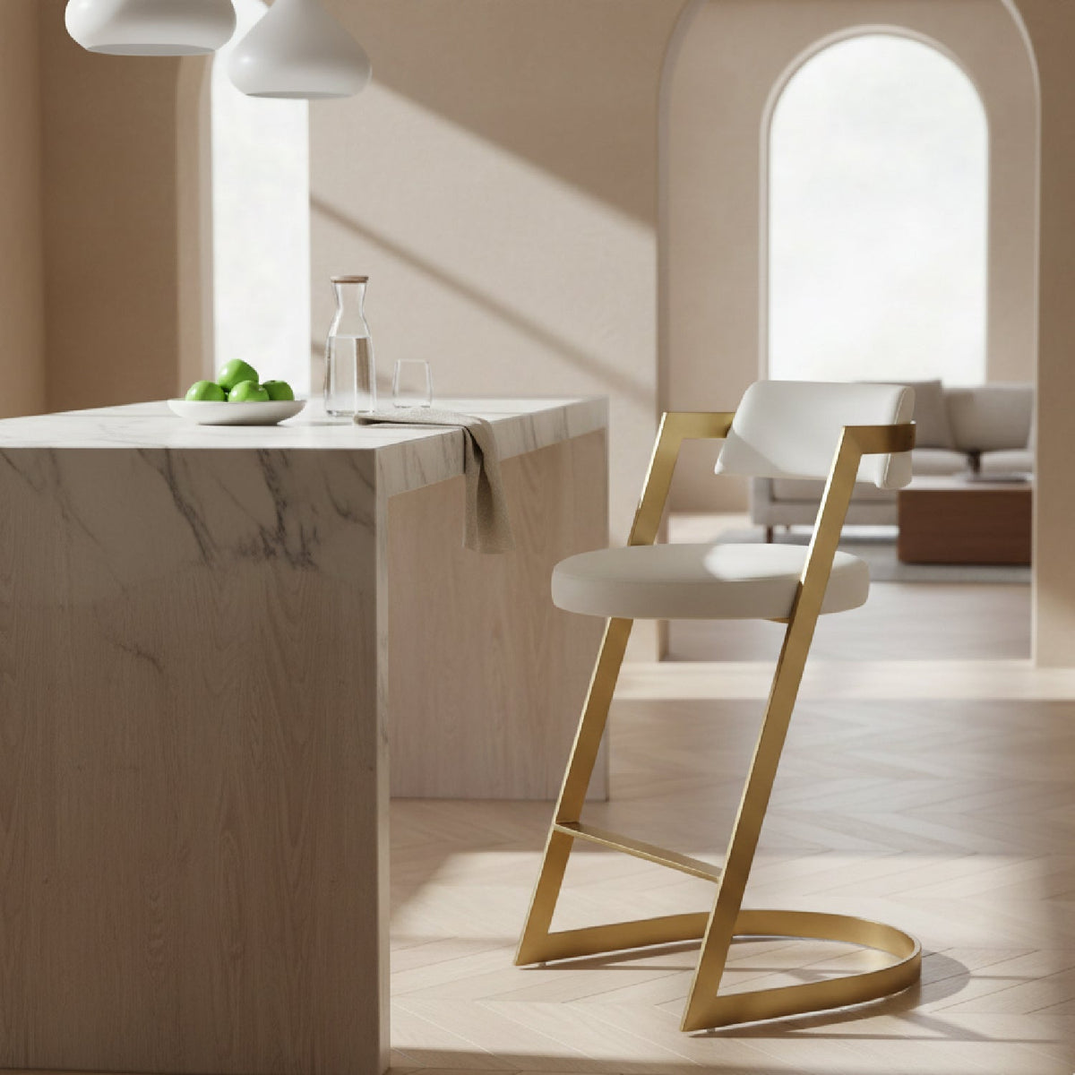 Gold Framed Cantilevered Counter Stool | OROA Modern Shandra