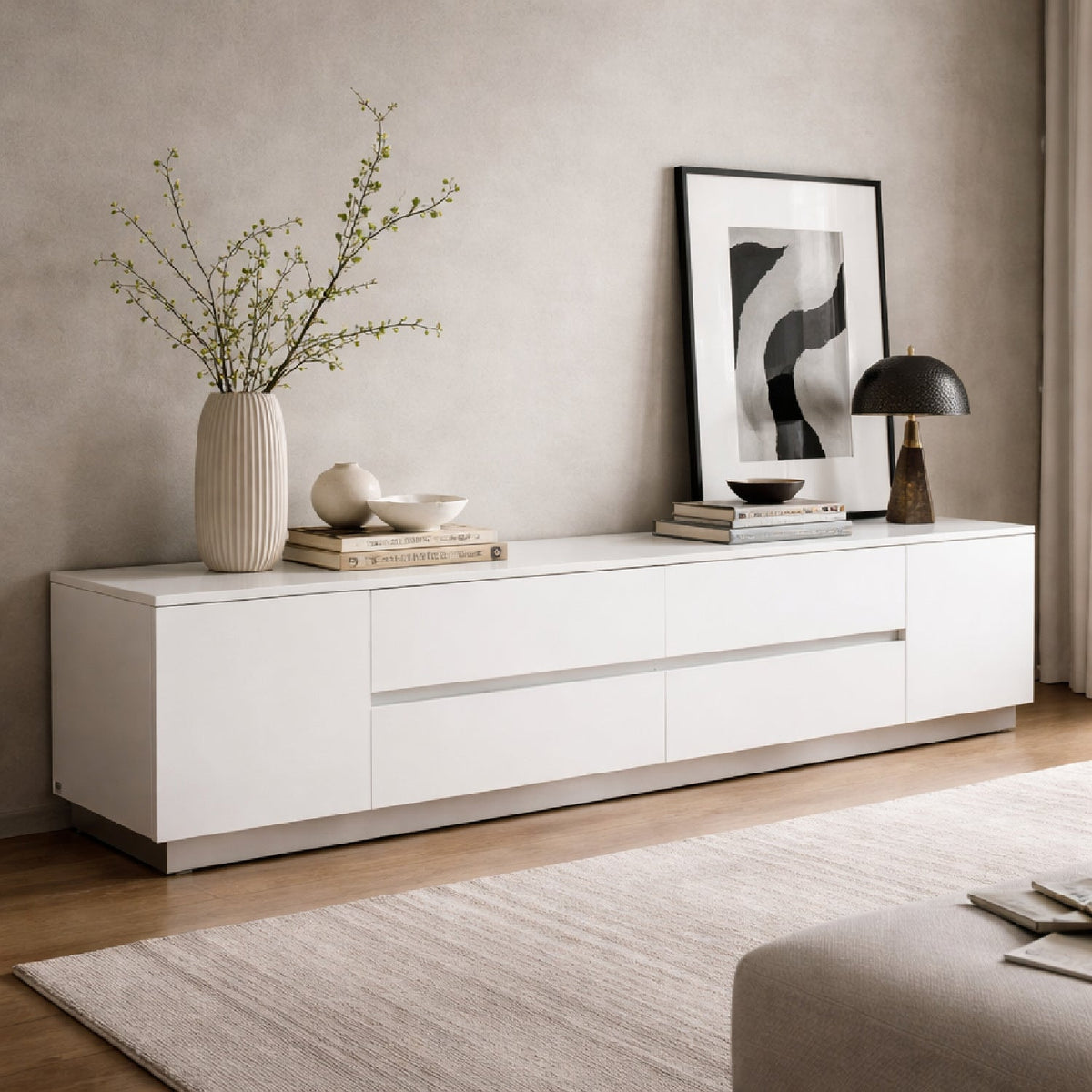 White Crocodile-Textured Sideboard | OROA Modern Skyline