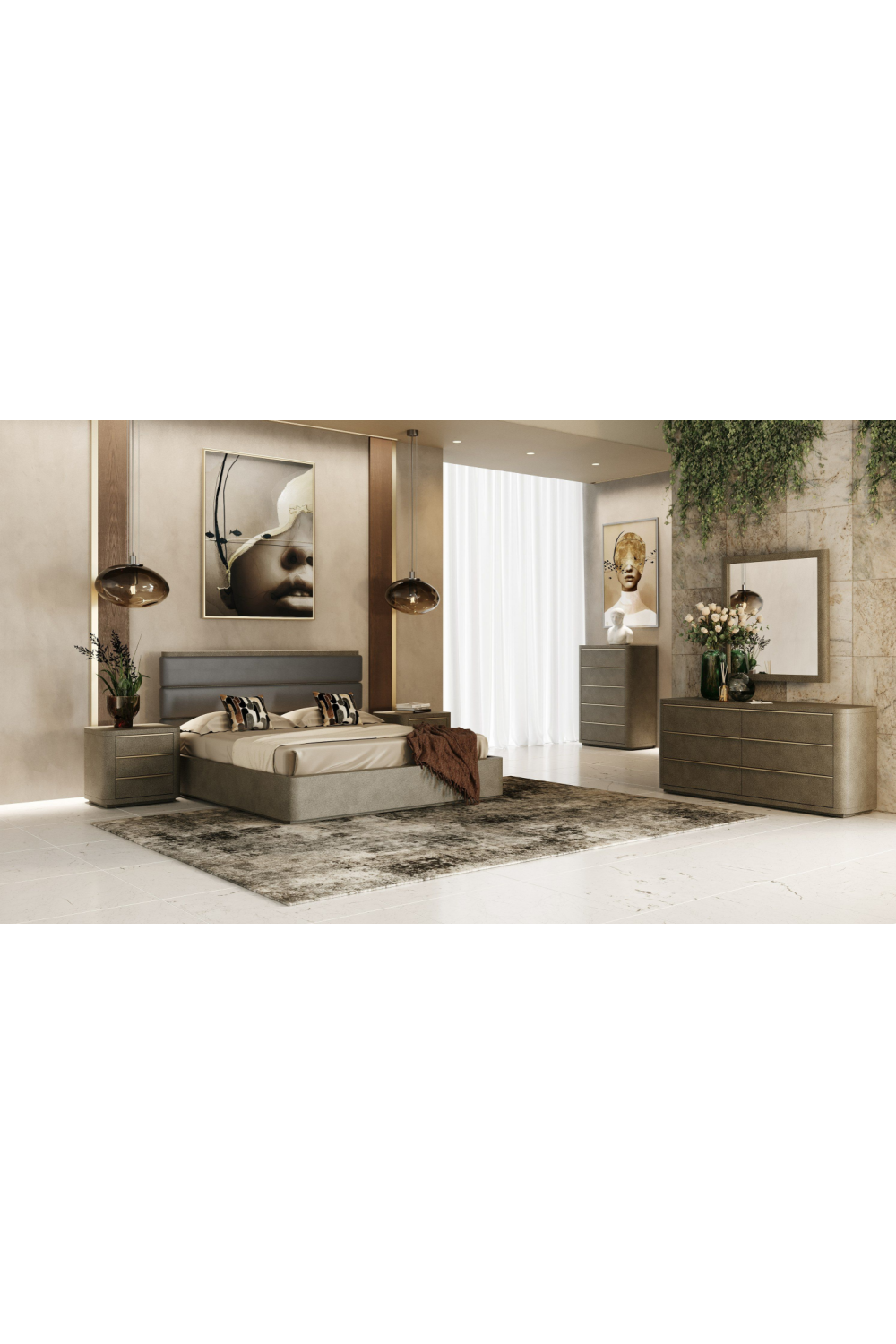 Leather and Shagreen Bed | OROA Modern Lois | Oroa.com